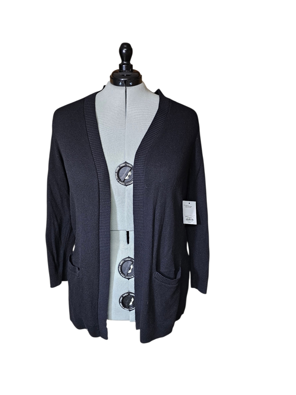 Black Open-Front Cardigan with Pockets